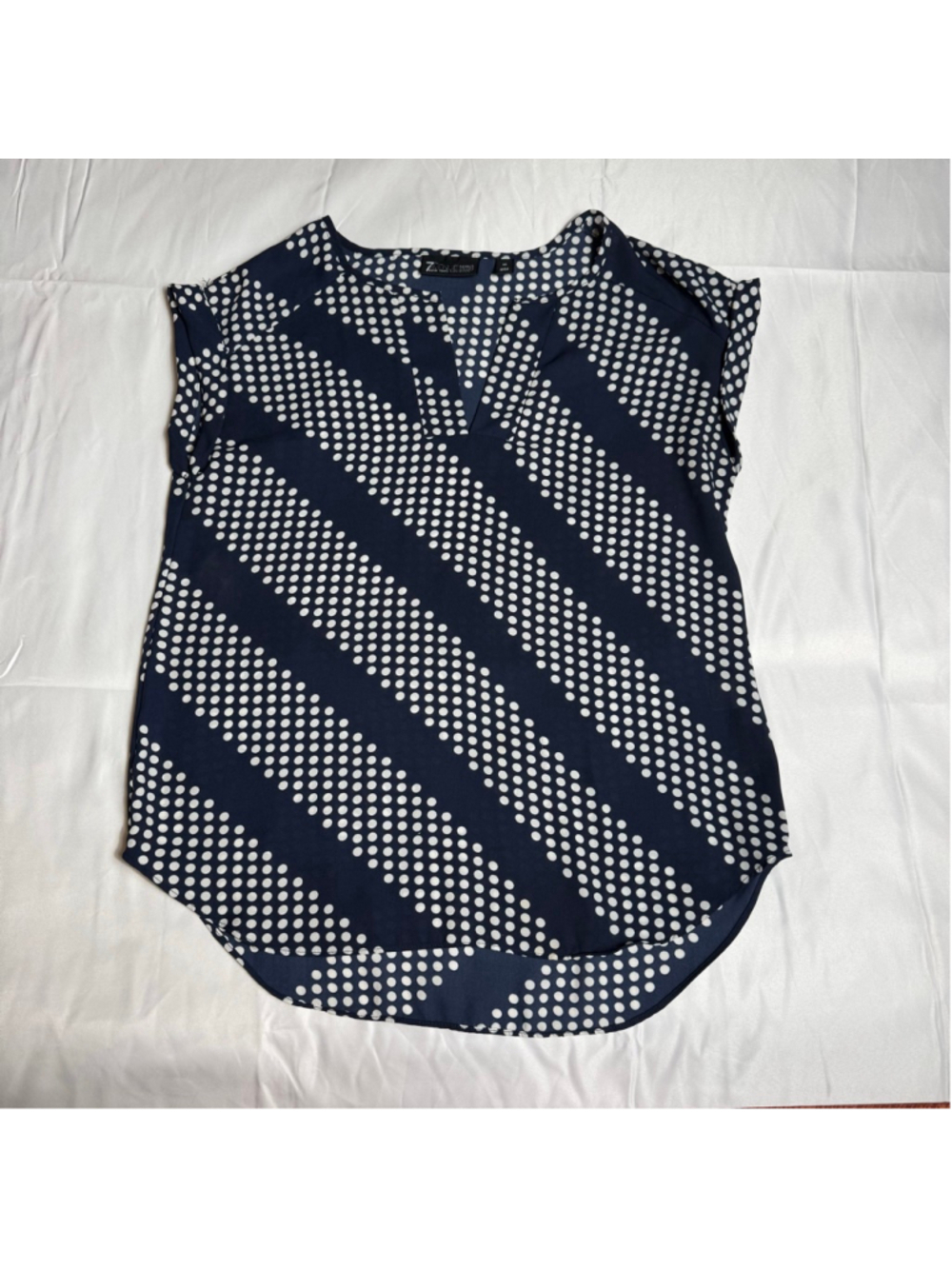 Women's 7th Avenue Design Studio Navy & White Polka Dot Blouse XS